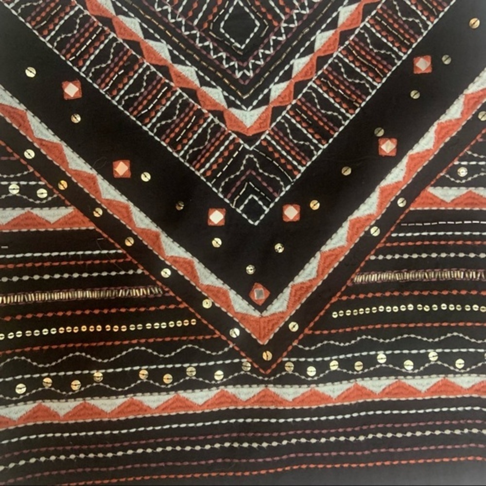 Romeo & Juliet Couture Boho Black Orange Embroidered Sequined Mini Skirt Cotton - Picture 9 of 14